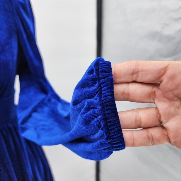 HALARA Deep V Neck Ruffled Hem Velvet Royal Blue Mini Party Dress XS NWT - Picture 4 of 12